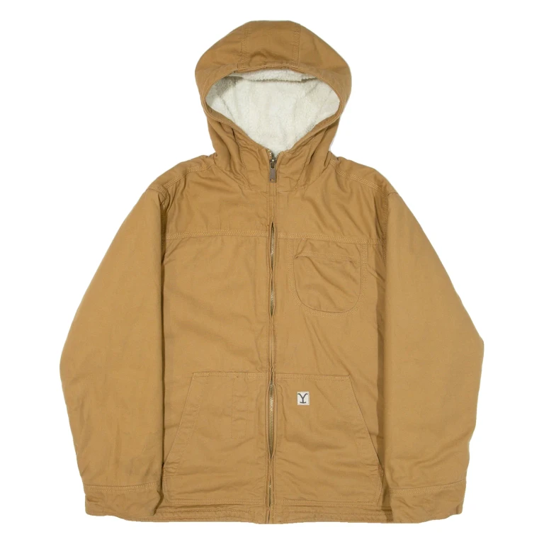 YELLOWSTONE Sherpa Lined Mens Workwear Jacket Brown Hooded M