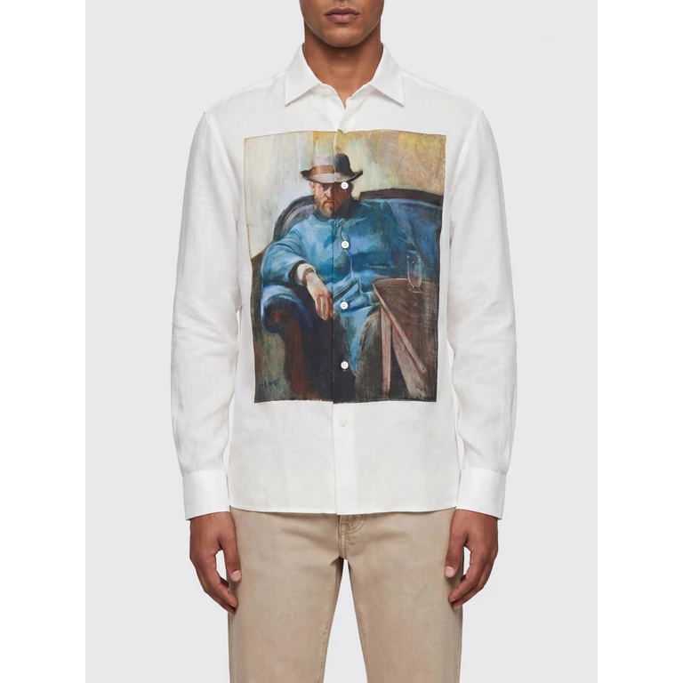 Long-Sleeved Graphic Print Linen Shirt (WQB0090511)