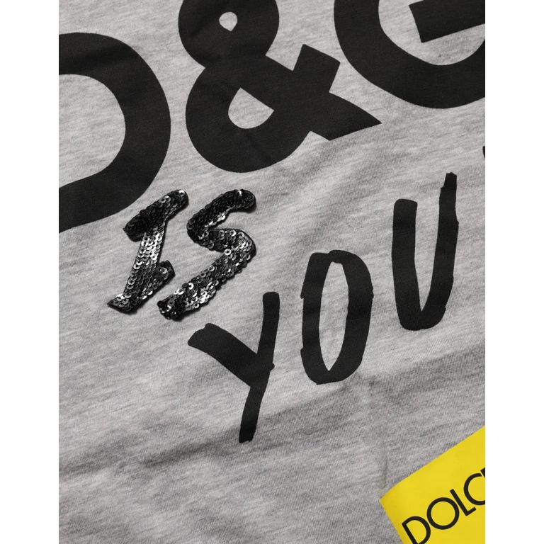 Dolce & Gabbana Gray Cotton Logo Printed Crew Neck T-Shirt - Women