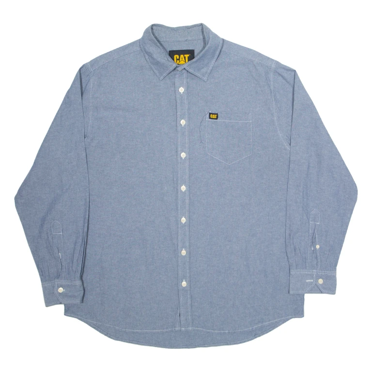 CAT Denim Look Mens Plain Shirt Blue Long Sleeve XL