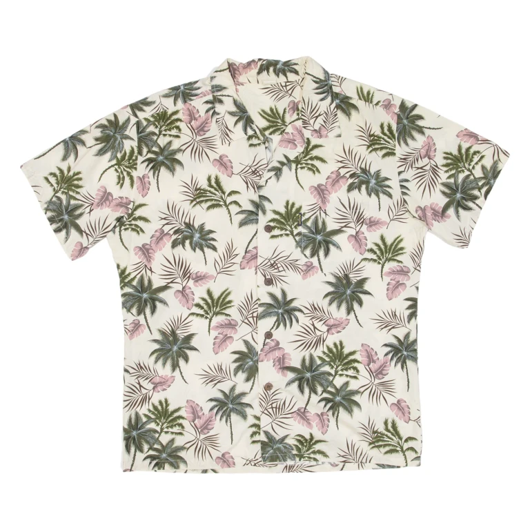 Mens Hawaiian Shirt Beige Floral L