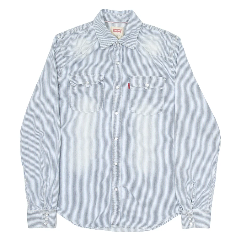 LEVI'S Mens Shirt Blue 90s Striped Long Sleeve S
