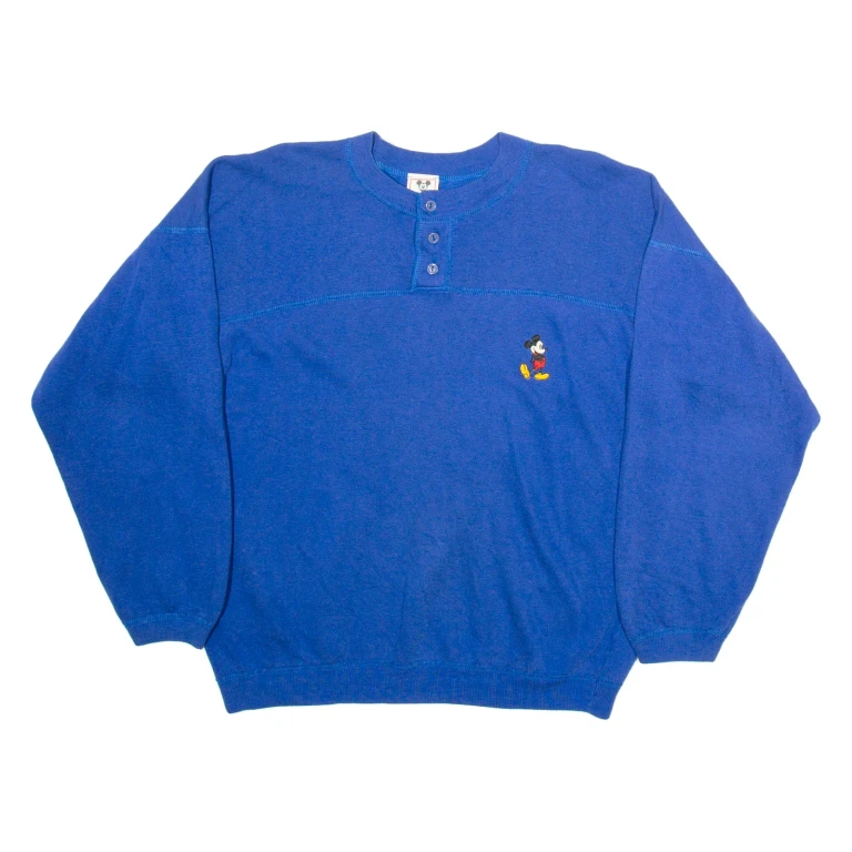 DISNEY Mickey Mouse Womens Sweatshirt Blue Button Neck M