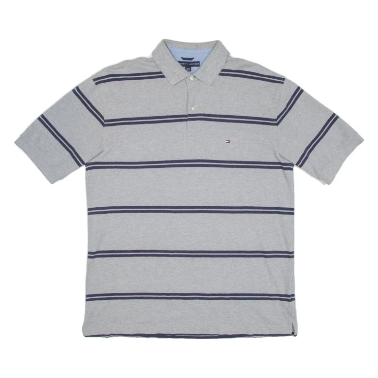TOMMY HILFIGER Mens Polo Shirt Grey Striped XL
