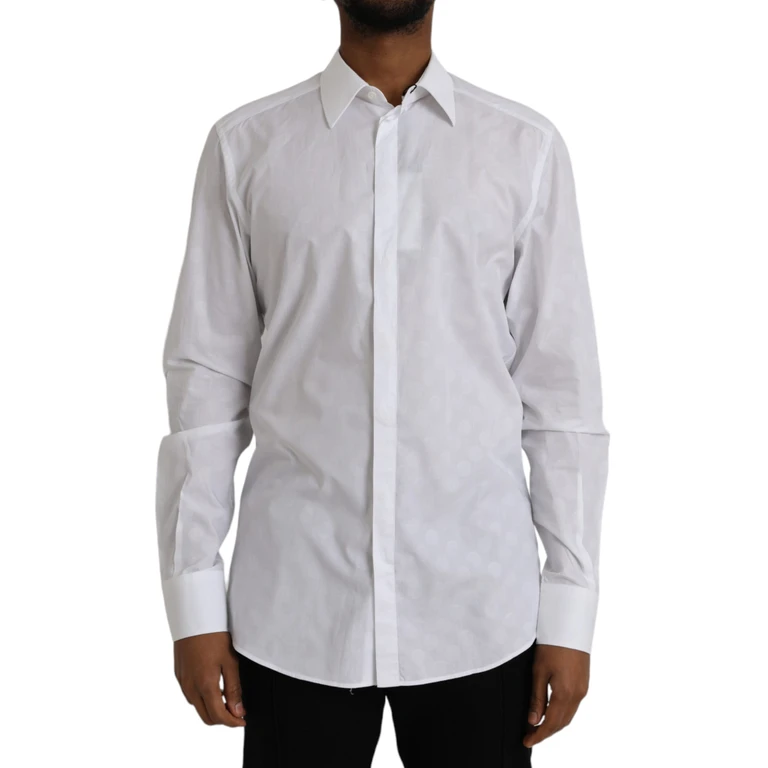 Dolce & Gabbana White Polka Dotted Cotton Dress Gold Shirt - Men