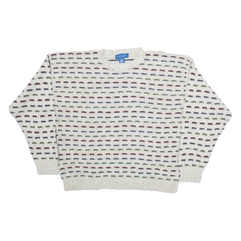 TOWNCRAFT Mens Patterned Jumper Beige Geometric Tight Knit L