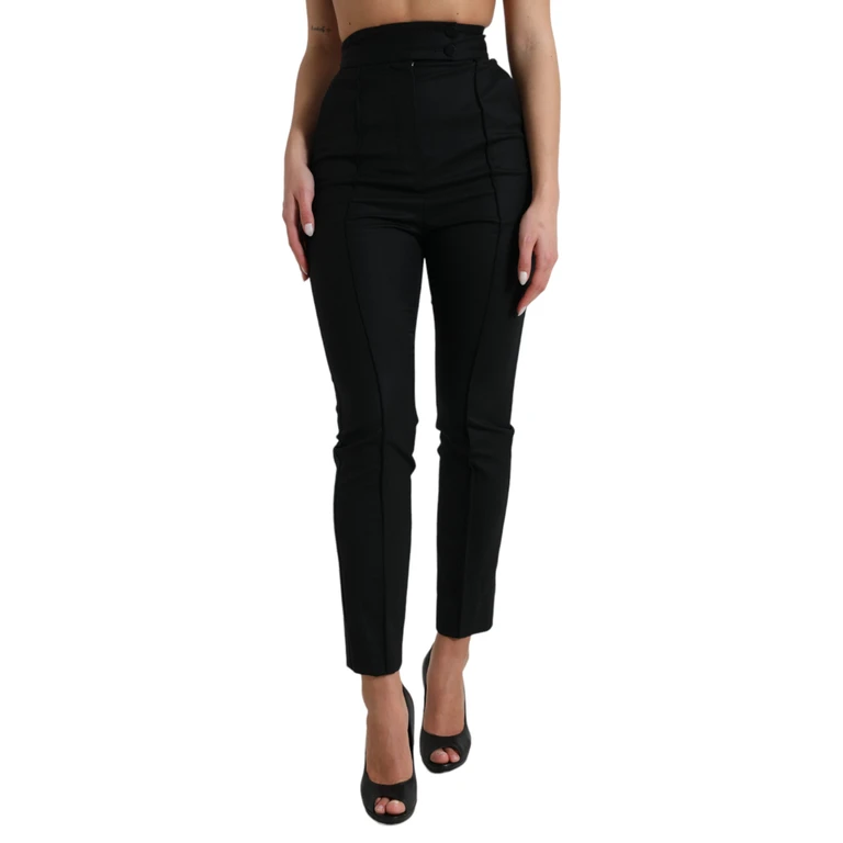 Dolce & Gabbana Black Wool High Waist Tapered Pants Virgin Elastane - Women