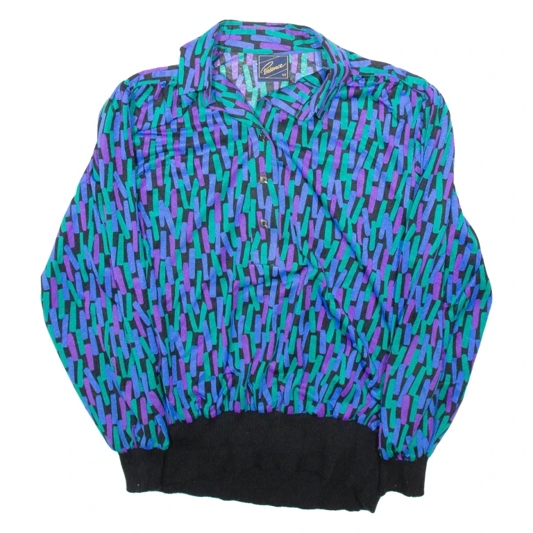 PRESENCE Womens Shirt Blue Crazy Pattern Long Sleeve L