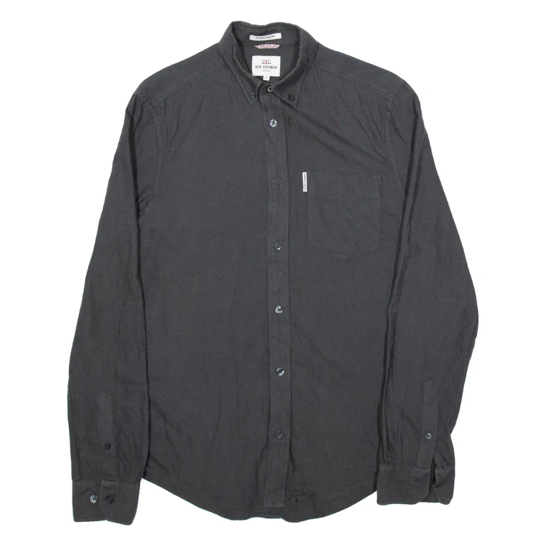 BEN SHERMAN Mens Plain Shirt Grey Long Sleeve XS