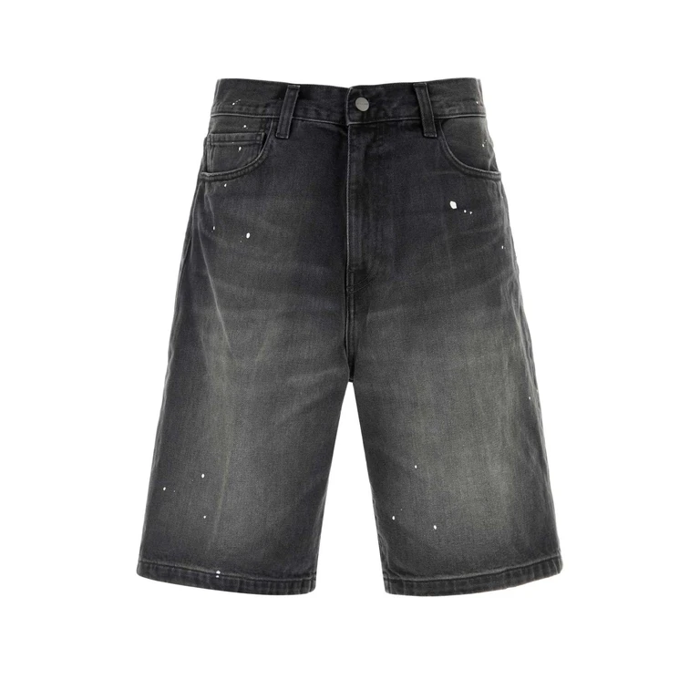 Carhartt Wip Black Denim Landon Short Blackdestroywashsplatter Exterior: Cotton - Men
