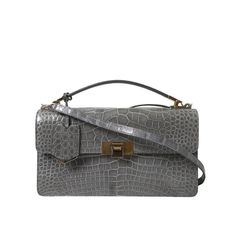 Gray Exotic Leather Medium Shoulder Hand Purse Bag Alligator - Women