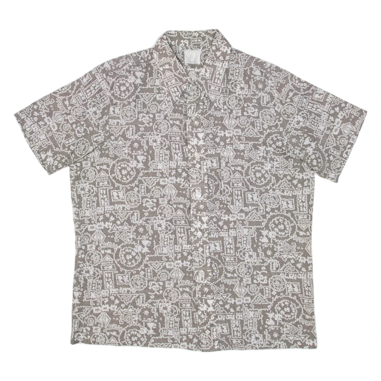 HAWAI Mens Shirt Beige Crazy Pattern L