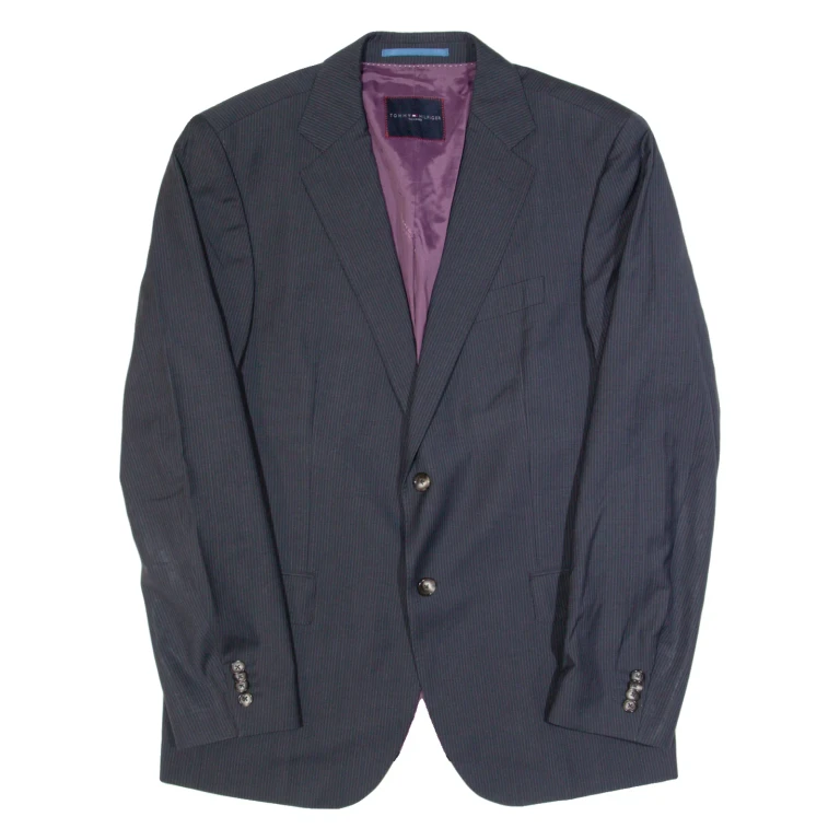 TOMMY HILFIGER Mens Blazer Jacket Blue Wool Striped L