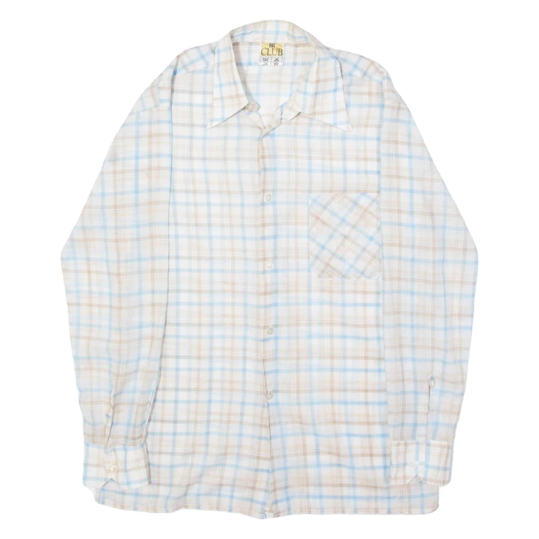 Mens Shirt White Viscose Plaid Long Sleeve M