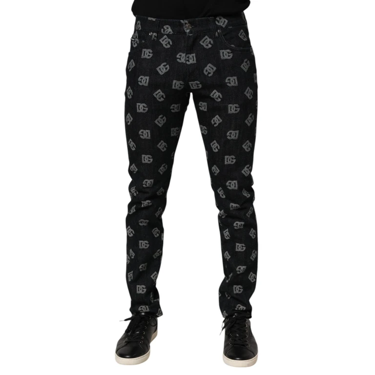 Dolce & Gabbana Black Dg Monogram Cotton Skinny Denim Jeans Elastane Clothing - Men