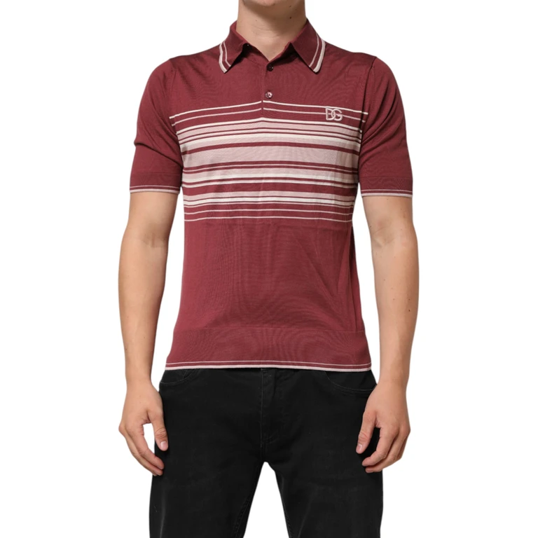 Dolce & Gabbana Cotton Burgundy Striped Dg Logo Polo T-Shirt - Men