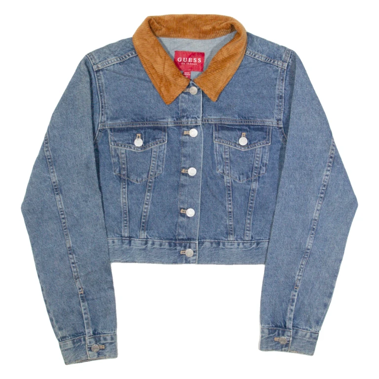 GUESS Cropped Womens Denim Jacket Blue M