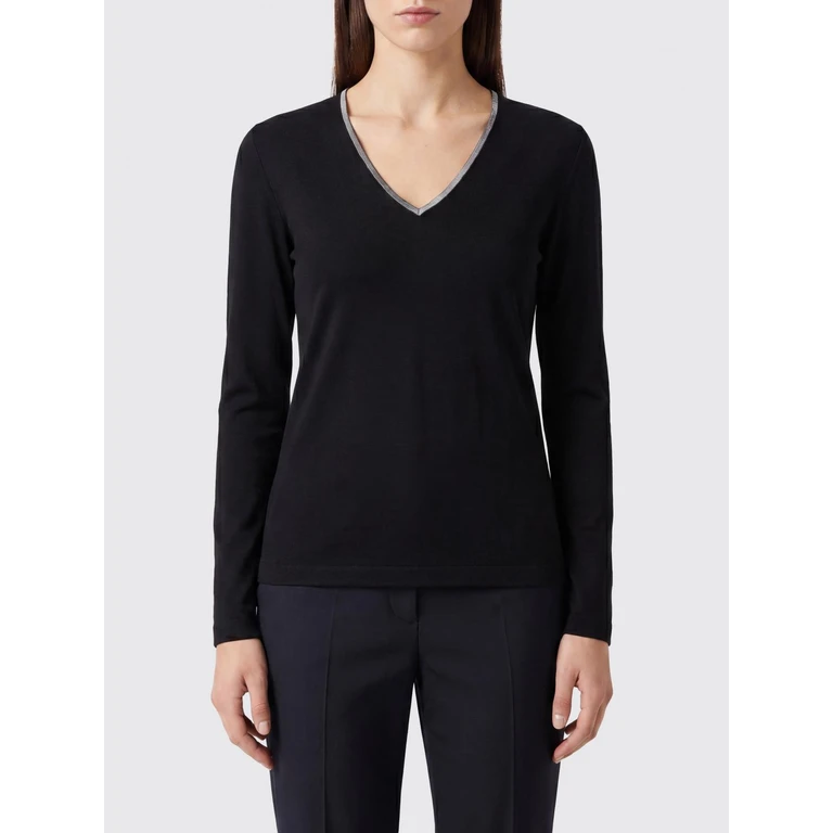 Long-Sleeved V-Neck T-shirt in Cotton with Contrast Trims (JED216F604L9075146)