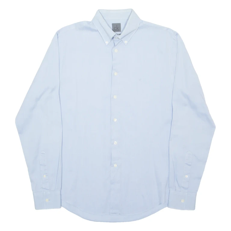 CALVIN KLEIN Slim Fit Mens Plain Shirt Blue Long Sleeve M