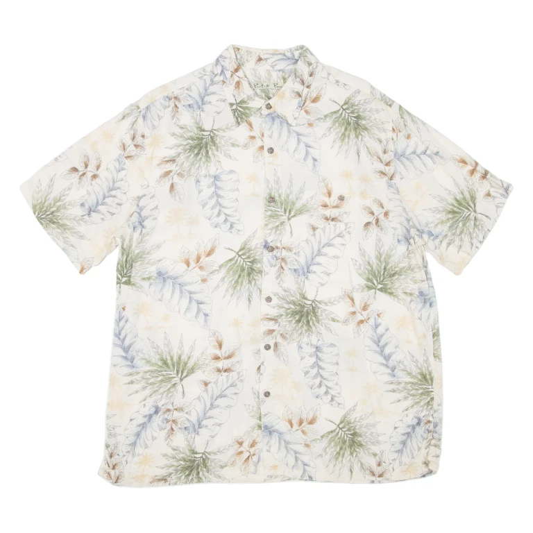 BATIK BAY Mens Hawaiian Shirt Beige Floral L