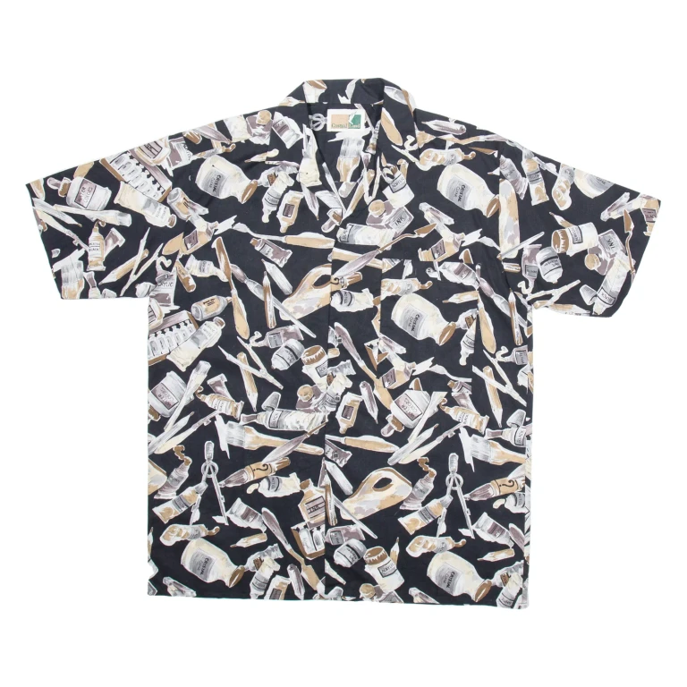CASUAL LAND Mens Shirt Black Crazy Pattern L