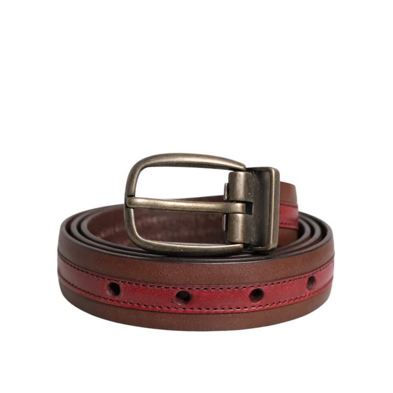 Dolce & Gabbana Burgundy Leather Metal Logo Buckle Belt - Men