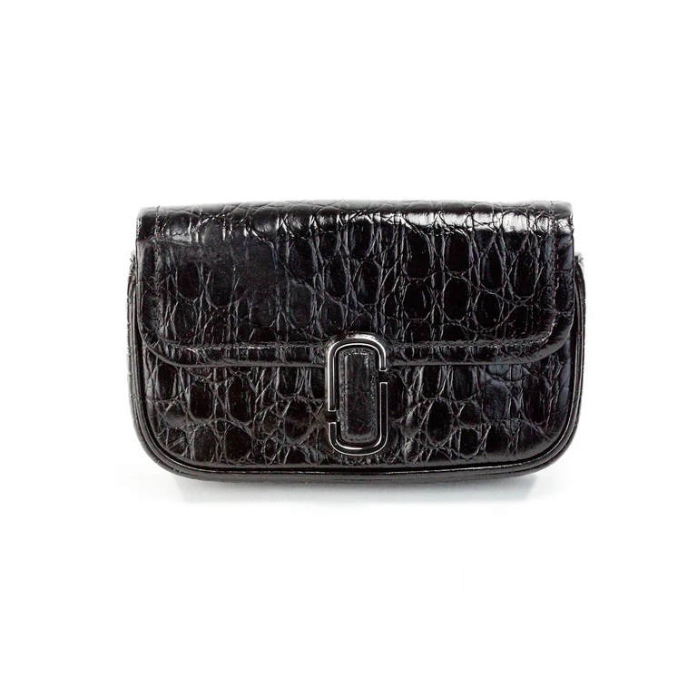Marc Jacobs The Mini Shoulder Bag Black Embossed Leather Crossbody Silver - Women