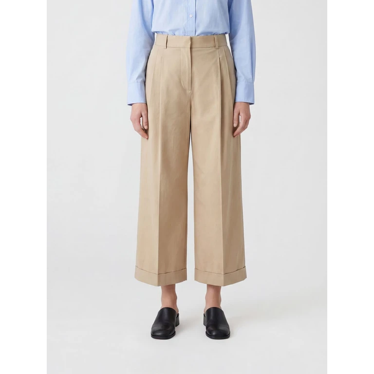 High-Waisted Cropped Wide-Leg Trousers in Cotton and Cashmere (10865W3670SAN)