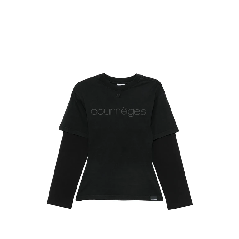 T-shirt à manches superposées à logo Courrèges