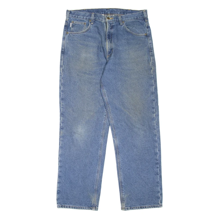 CARHARTT Blanket Lined Workwear Mens Jeans Blue Tapered Stone Wash W35 L32