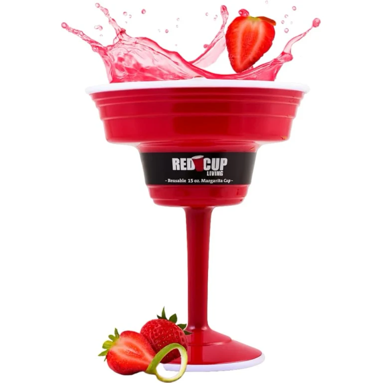 Reusable Red Plastic Margarita Glasses with Stem, 15 Oz, Unique Heavy-Duty Drinking Glasses for Parties, Durable Champagne Flutes, Cute Sturdy Big Grip Cups Stem Glass, Elegantes Copas De Vino
