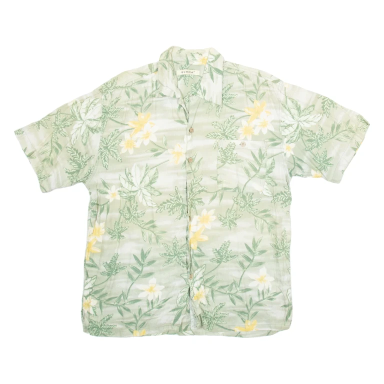 SUMMA Mens Hawaiian Shirt Green Floral L
