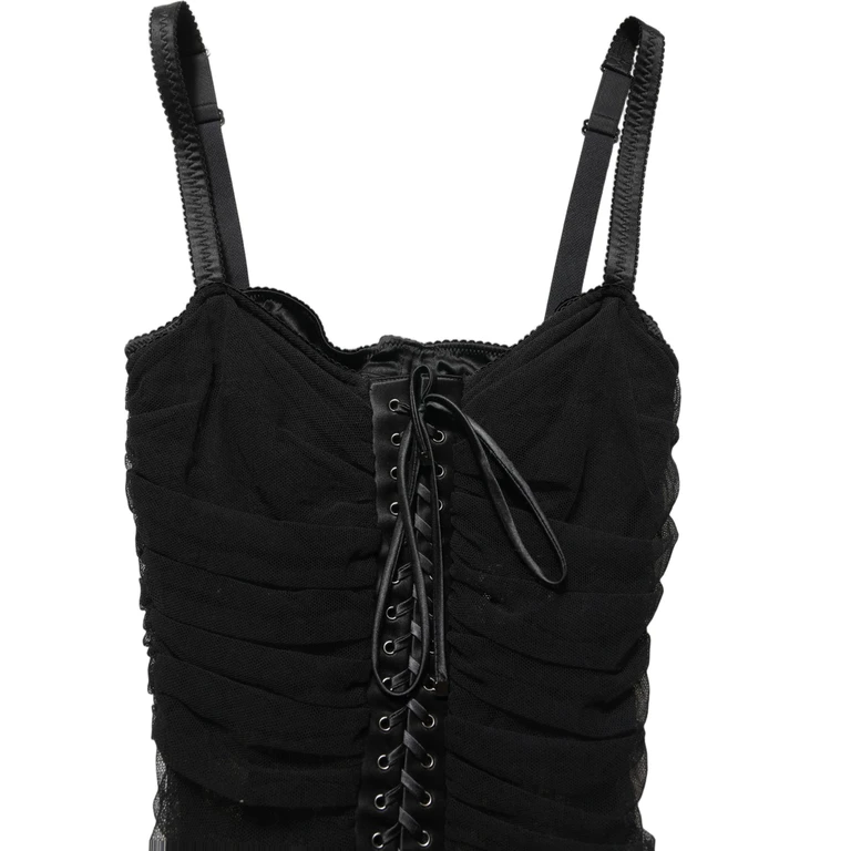 Dolce & Gabbana Black Bodycon Fitted Corset Style Mini Dress Cotton Elastane Nylon Silk - Women