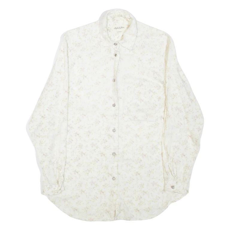 Womens Printed Shirt Cream Collared Long Sleeve Floral L