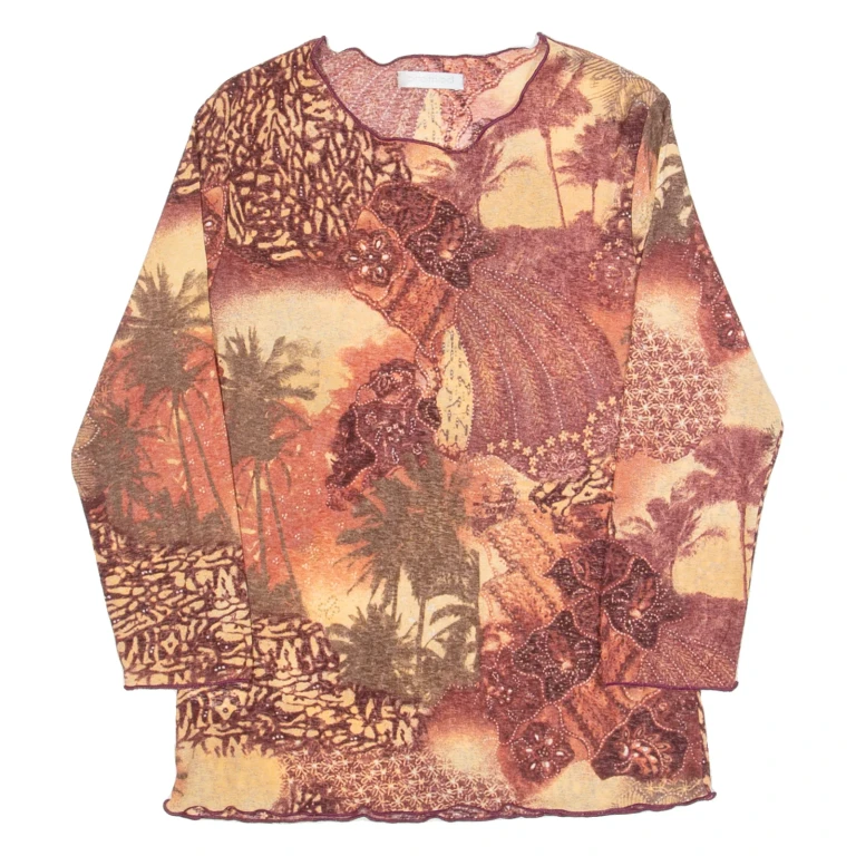 PROMOD Womens Printed Top Brown Long Sleeve Crazy Pattern S