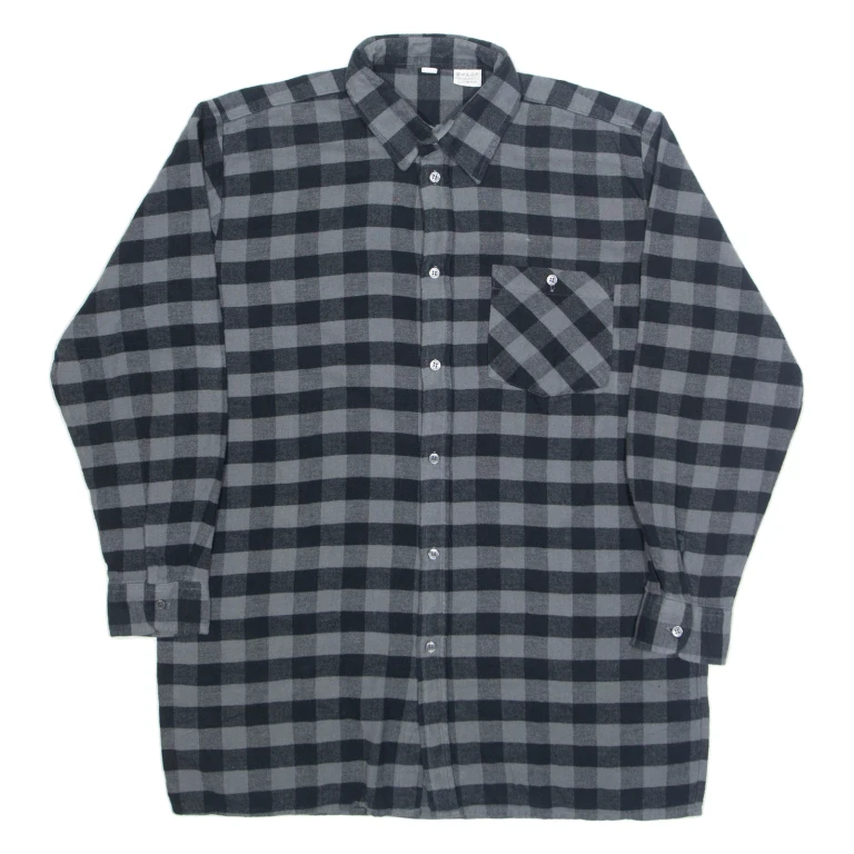 Mens Shirt Grey Check Long Sleeve L