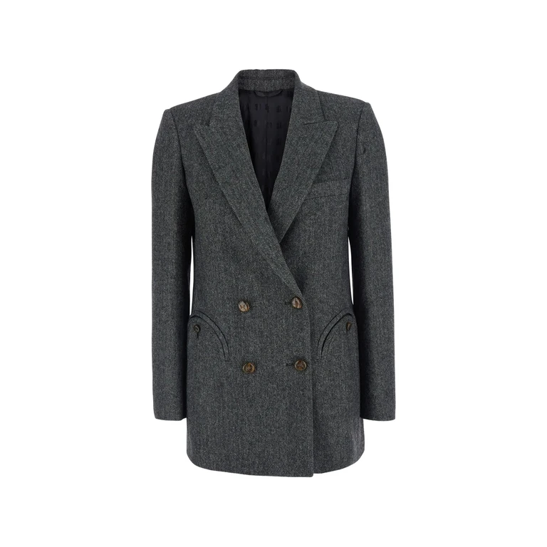Herringbone-pattern Double-breasted Blazer