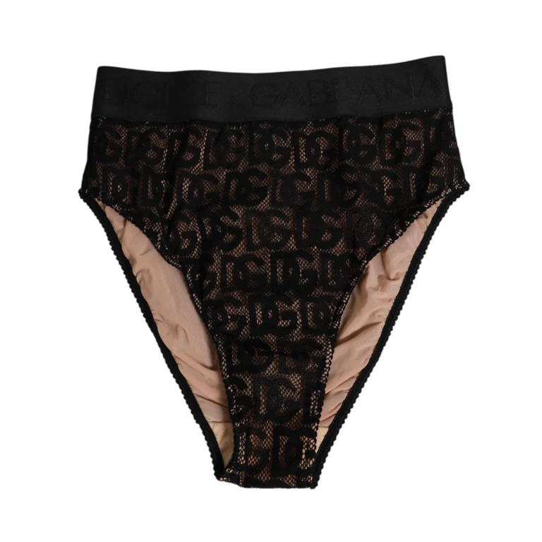 Dolce & Gabbana Black Dg Logo Lace High Brief Panty Underwear Cotton Clothing - Women