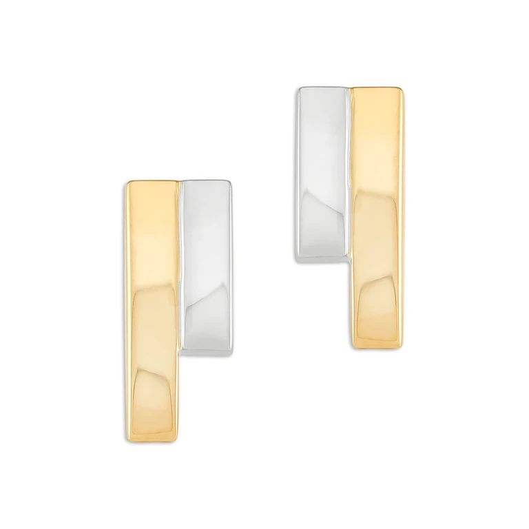 14K White & Yellow Gold Double Bar Stud Earrings