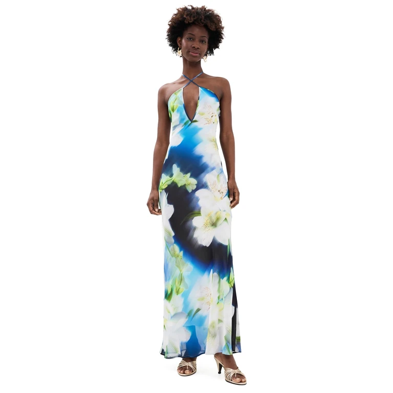 Runaway the Label Mirae Cross Front Maxi Dress Water Lily Blue XL