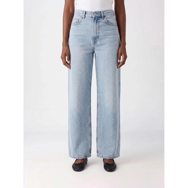 High-Waisted Wide Leg Jeans in Light Blue Cotton Denim (W26SSDJE004DN01BL02)