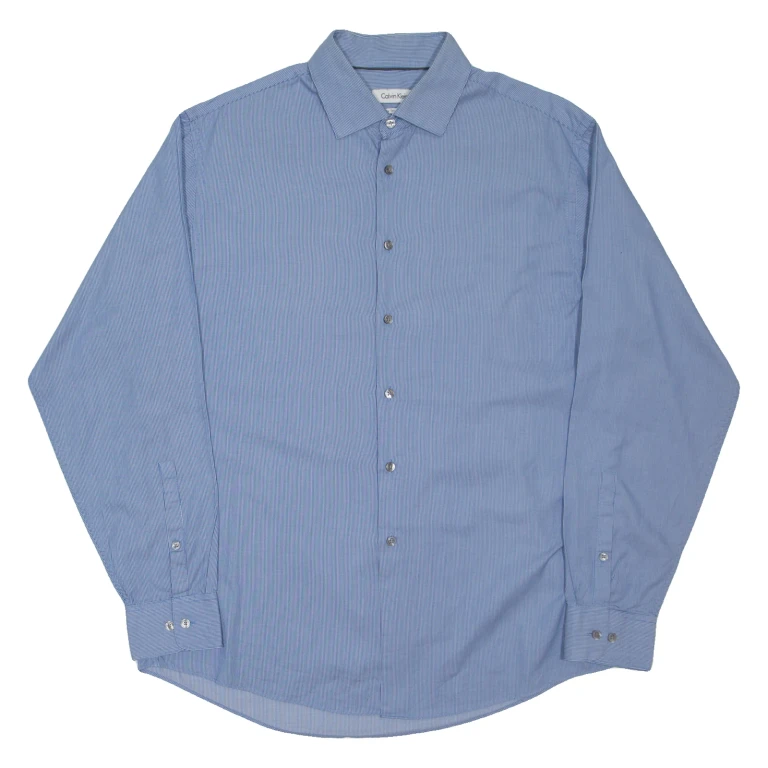 CALVIN KLEIN Regular Fit Mens Shirt Blue Pinstripe Long Sleeve L