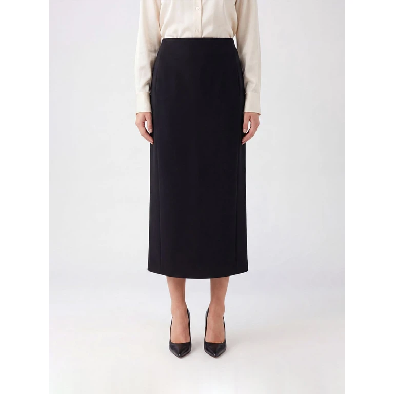 High-Waisted Midi Pencil Skirt with Side Zip Closure (41924231200)