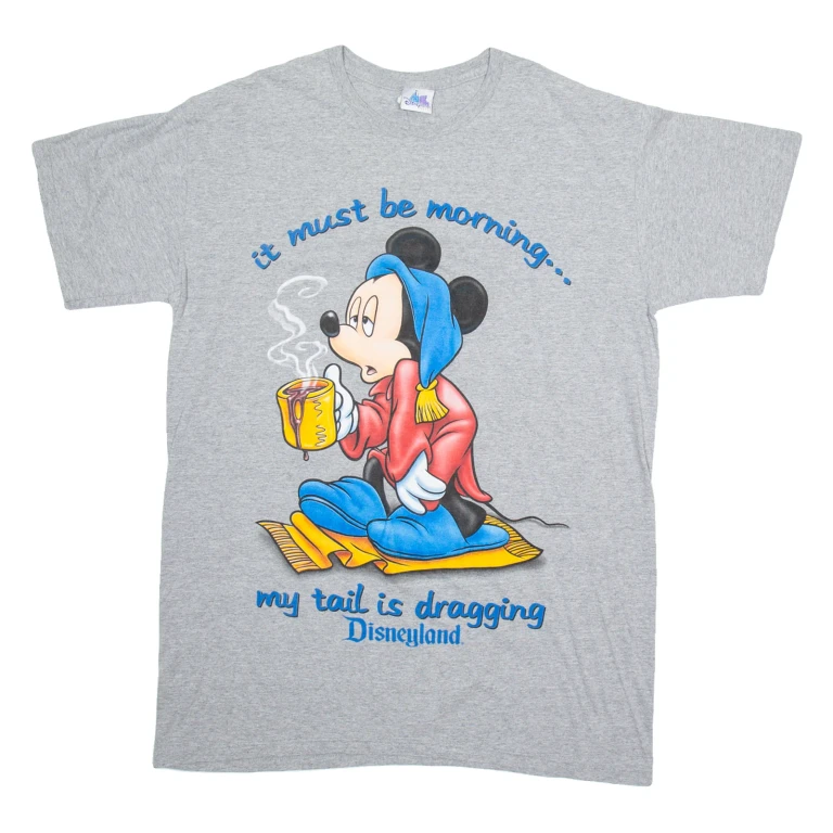 DISNEY Mickey Mouse It Must Be Morning My Tail Is Dragging Mens T-Shirt Grey ONE SIZE