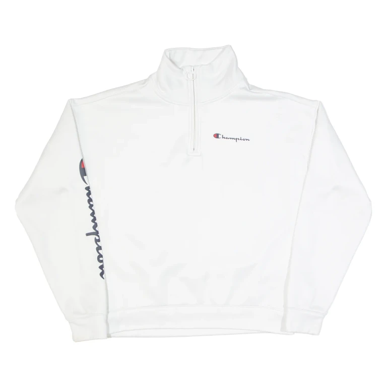 CHAMPION Cropped Womens Sweatshirt White 1/4 Zip XS
