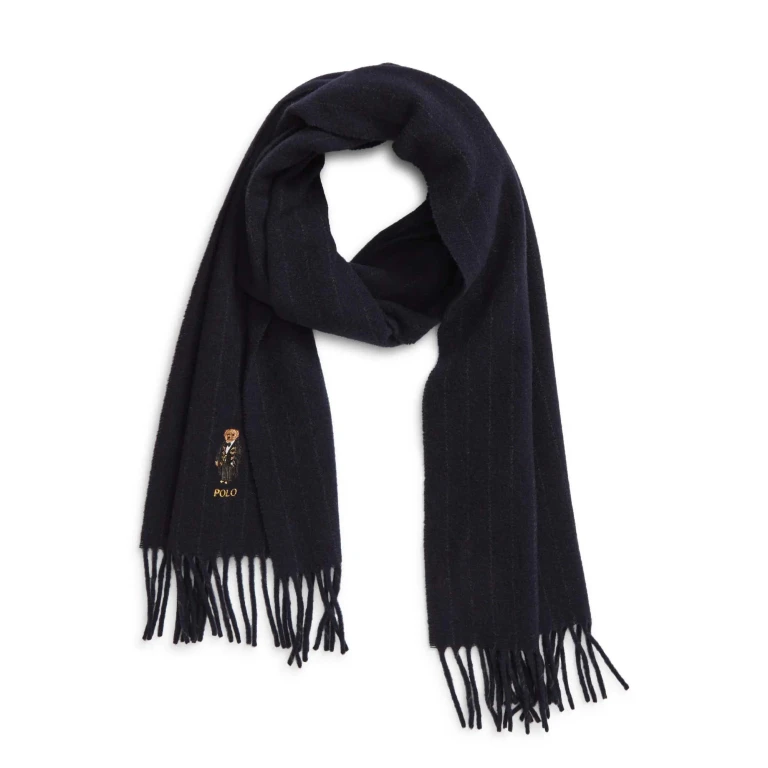 Men's Holiday Bear Chalk Stripe Scarf Polos
