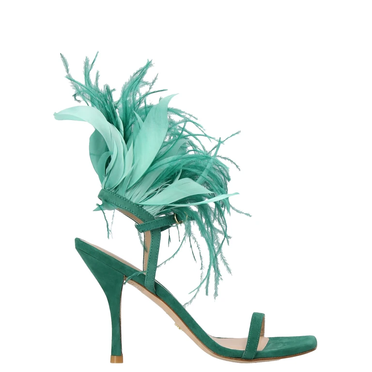 Bicolor Suede Leather Stiletto Heel Sandals - Women