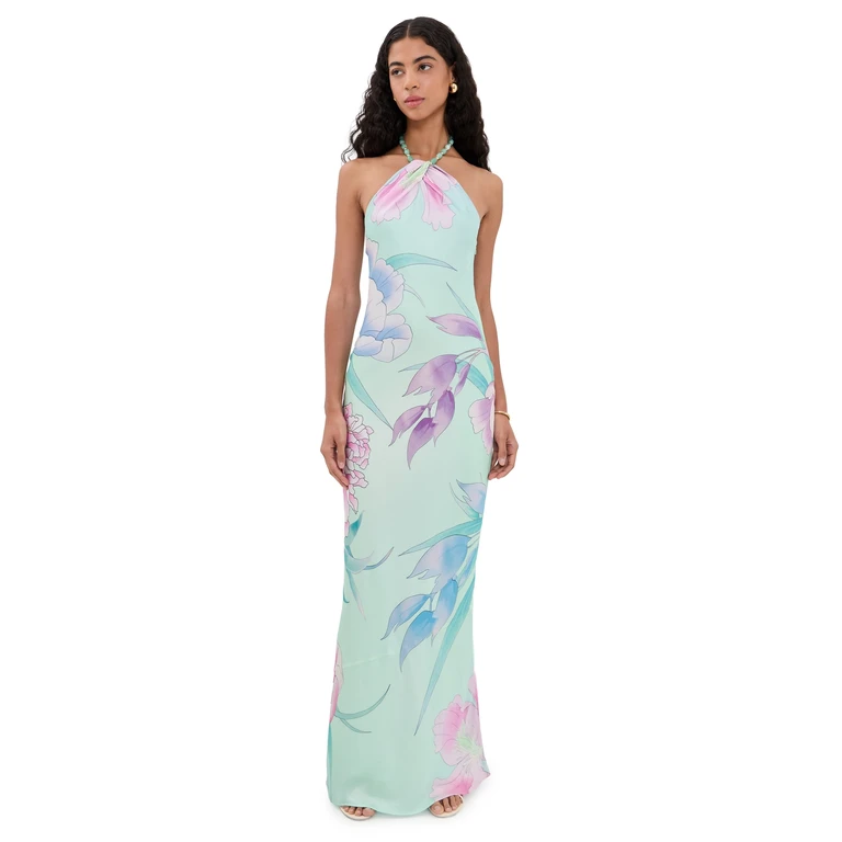Retrofête Anat Floral Maxi Dress Beija Flor Pistachio M