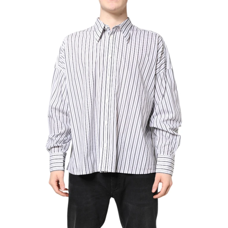 Dolce & Gabbana White Black Stripe Button Down Casual Shirt And Cotton - Men