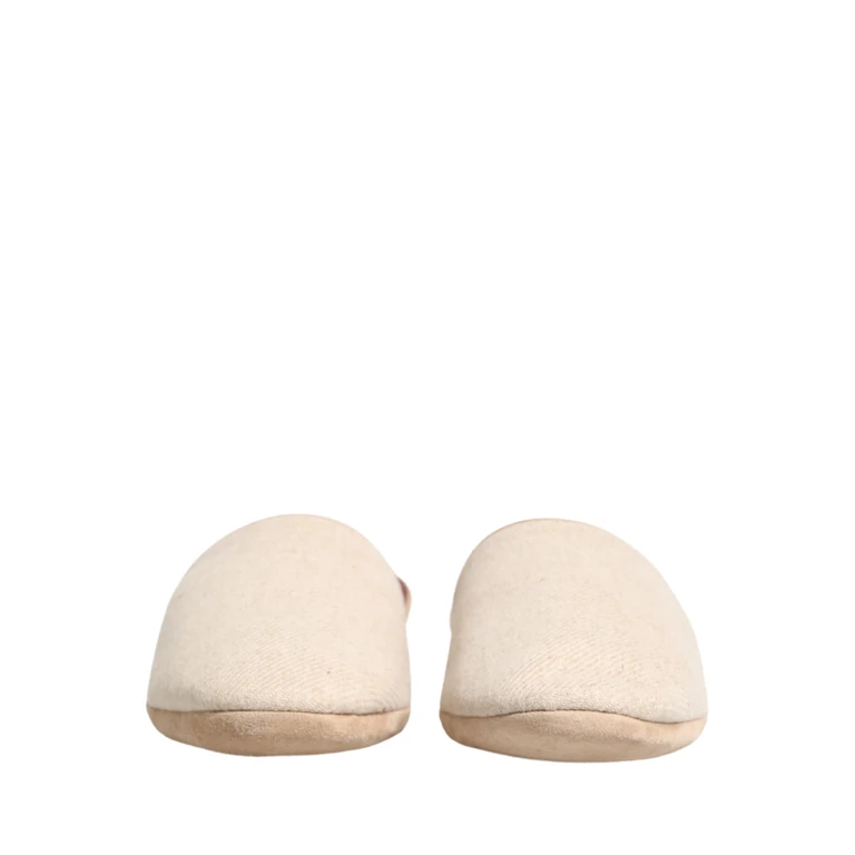 Beige Shetland Wool Red Quilted Slippers Shoes - Men